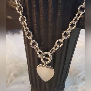 🤍Super Cute- Silver Tone Heart Pendant Necklace with Chunky Chain/Toggle Clasp